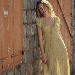 Doen Sofia Yellow Floral Dress in Moonflower xs